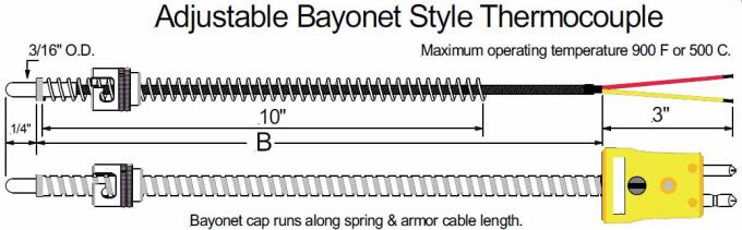 High Temperature Thermocouple RTD , Type K Adjustable Bayonet Thermocouple