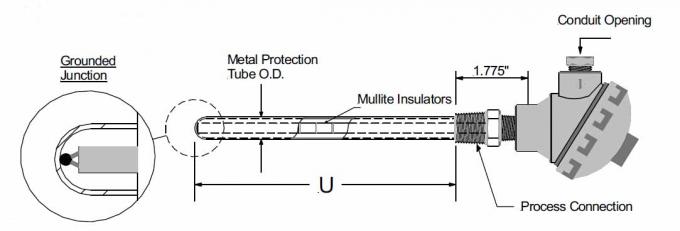 Base Metal Thermocouple RTD Sensor Thermocouple Assembly With Metal Protection Tube