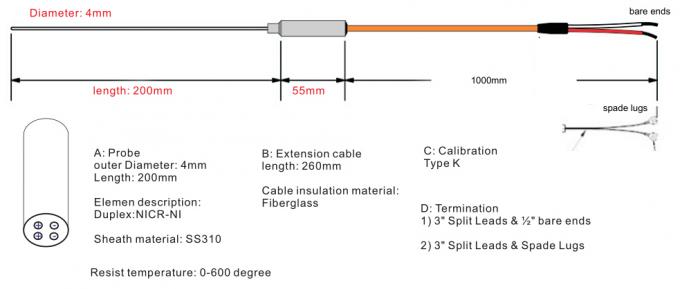 6Mm Diameter Mineral Insulated Thermocouple Cable SS316/310/ Inconel 600