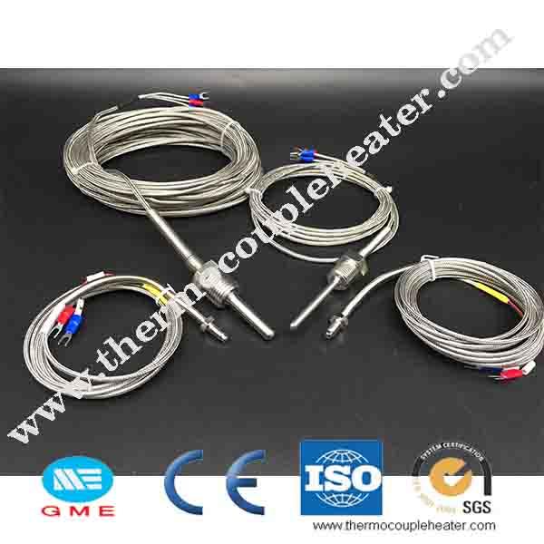 K J PT100 Type Flexible Thermocouple Probe With 1000mm Wire