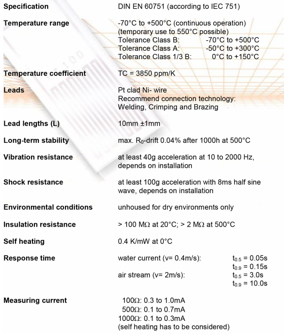 Thin Film PT100 Element Temperature Sensor Rtd Import Brand High Accuracy